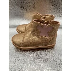 Livie & Luca Girls Gold Butterfly Zip Ankle Bootie Comfort Flat Size 8